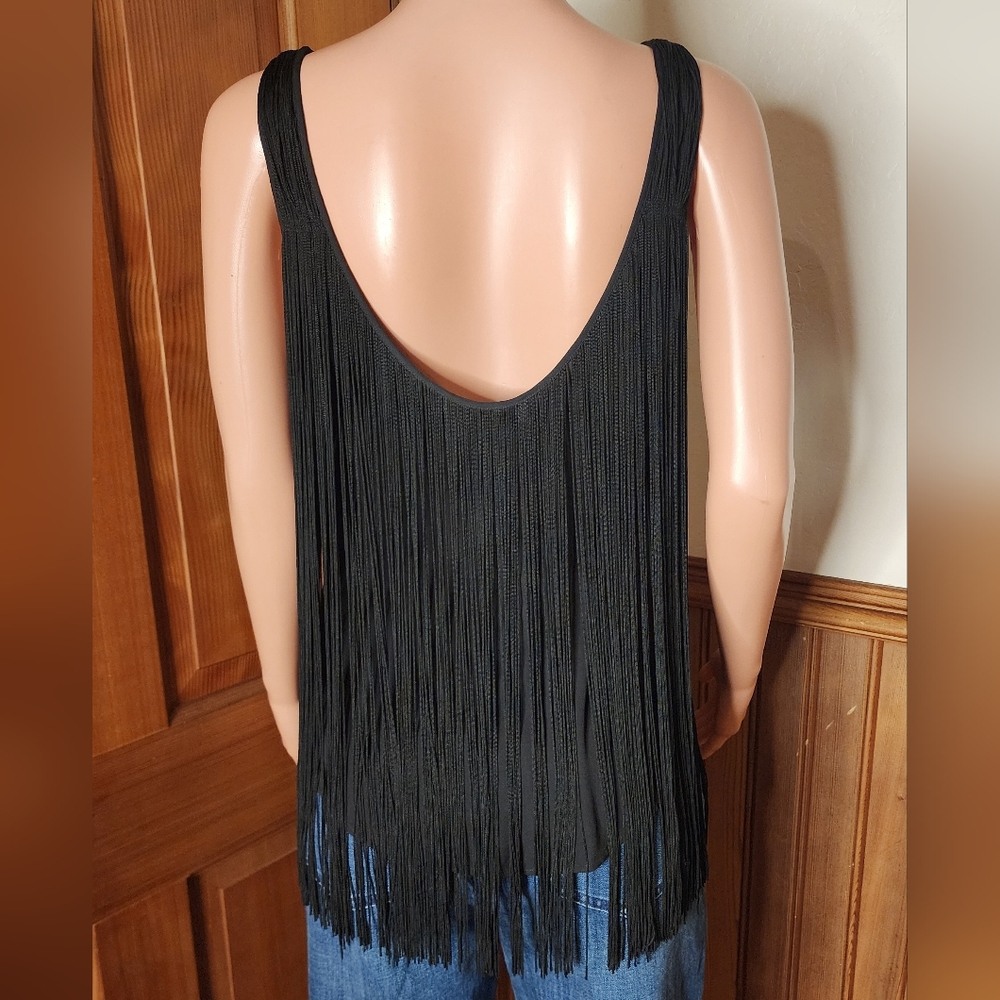 NWT Haute Hippie Silk Beaded Fringe Black Blouse M - Picture 4 of 7